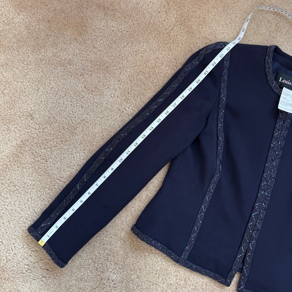 Louis Feraud 100% Silk Black Label Navy Blue Skirt Set Beaded Beads Embroidered - Picture 11 of 17